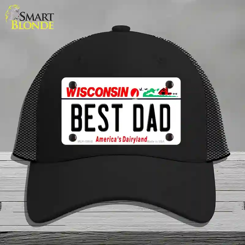 HAT01-MLP-10655 Best Dad Wisconsin Novelty License Plate Hat, Mesh - Black