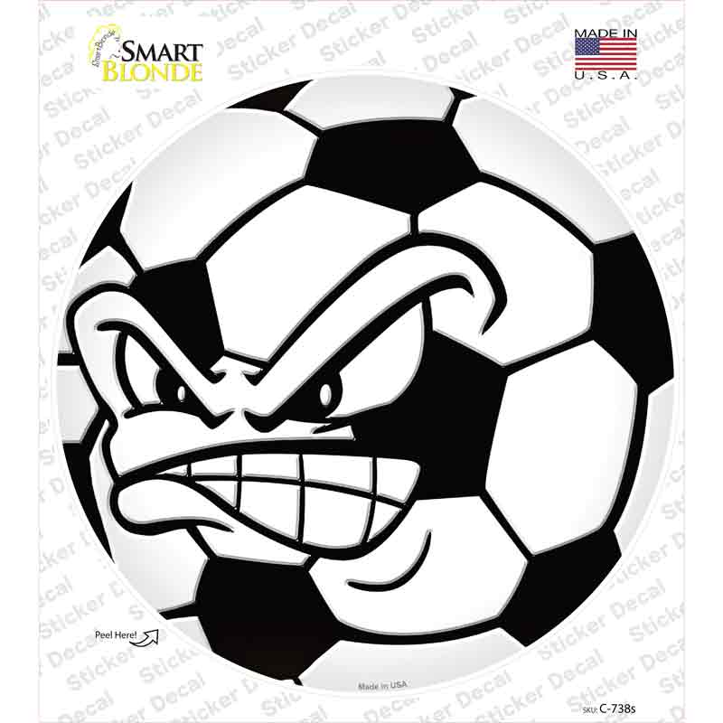 C-738s-M Angry Soccer Ball Novelty Circle Sticker Decal, Medium