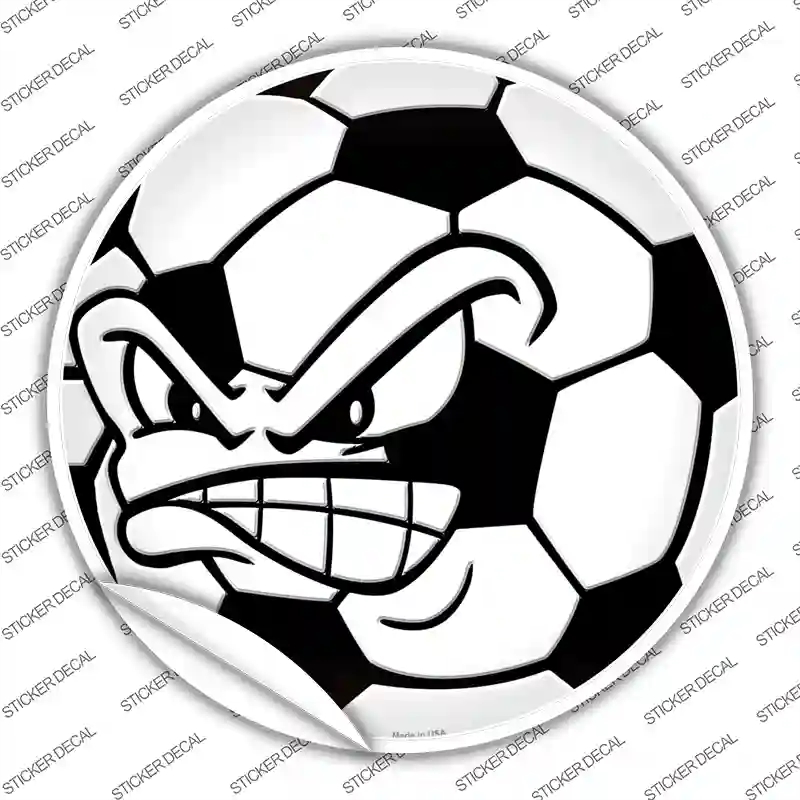 C-738s-S Angry Soccer Ball Novelty Circle Sticker Decal, Small