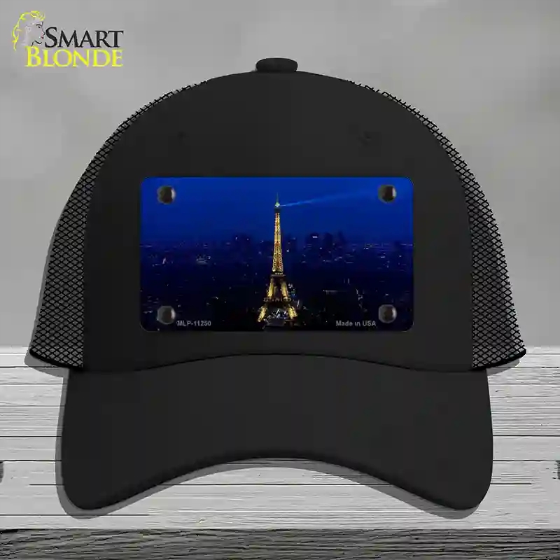 HAT01-MLP-11250 Eiffel Tower Night with City Skyline Novelty License Plate Hat, Mesh - Black