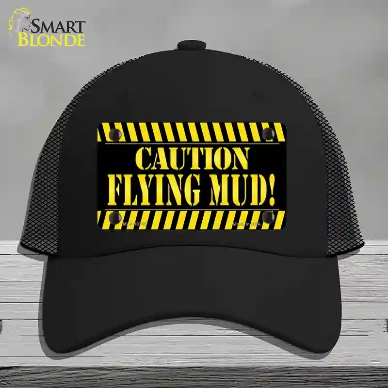 HAT01-MLP-10745 Caution Flying Mud Novelty License Plate Hat, Mesh - Black