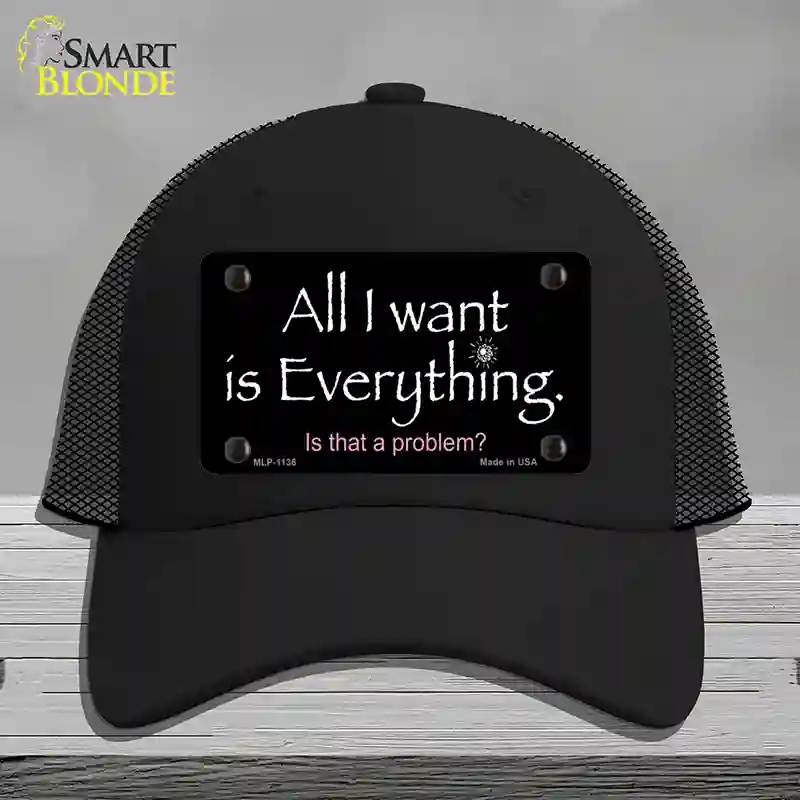 HAT01-MLP-1136 All I Want is Everything Novelty License Plate Hat, Mesh - Black