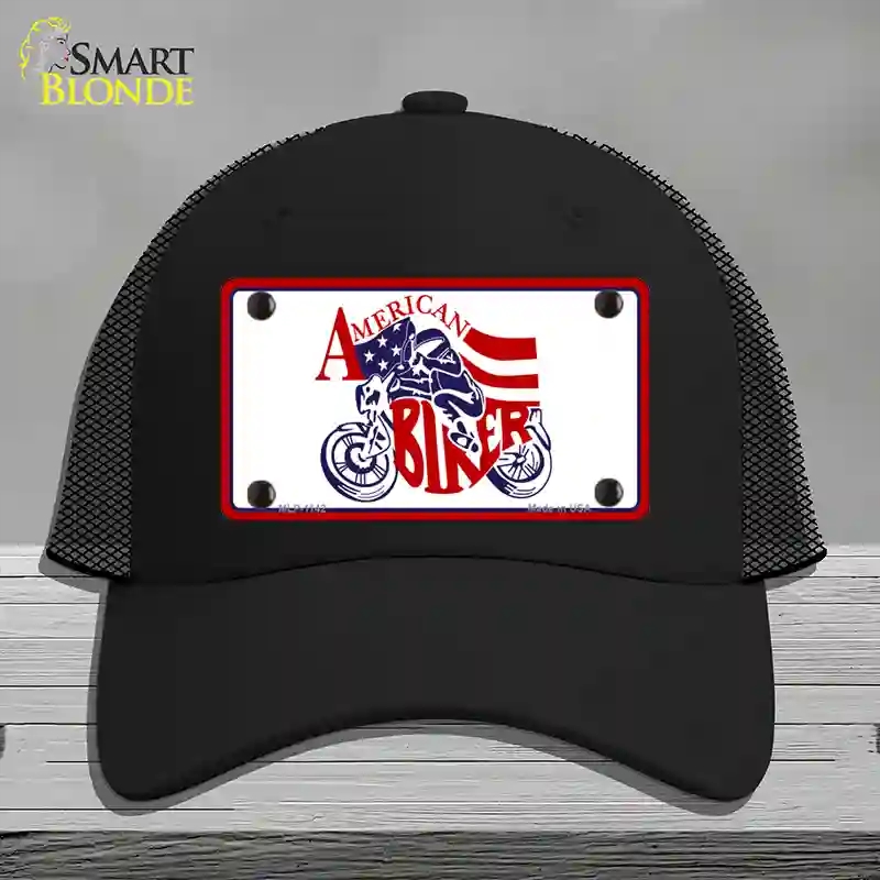 HAT01-MLP-1142 American Patriotic Biker Novelty License Plate Hat, Mesh - Black