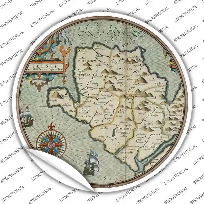 C-1618s-L Isle of Anglesey Map Novelty Circle Sticker Decal, Large