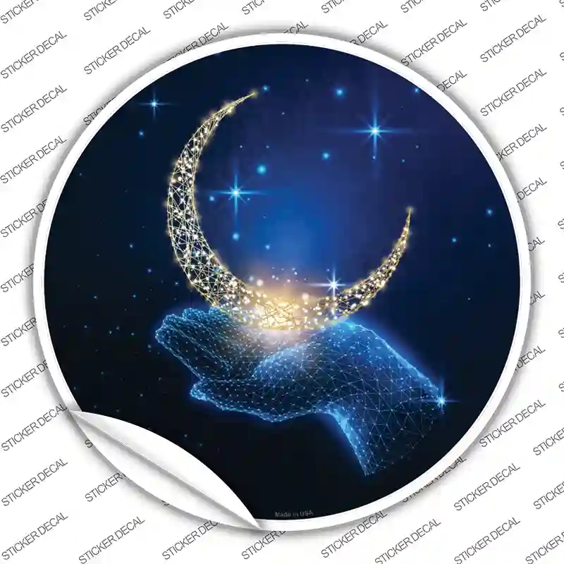 C-1651s-S Moon in Hand Novelty Circle Sticker Decal, Small