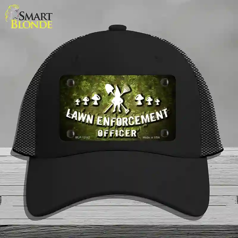 HAT01-MLP-12182 Lawn Enforcement Gnome Novelty License Plate Hat, Mesh - Black