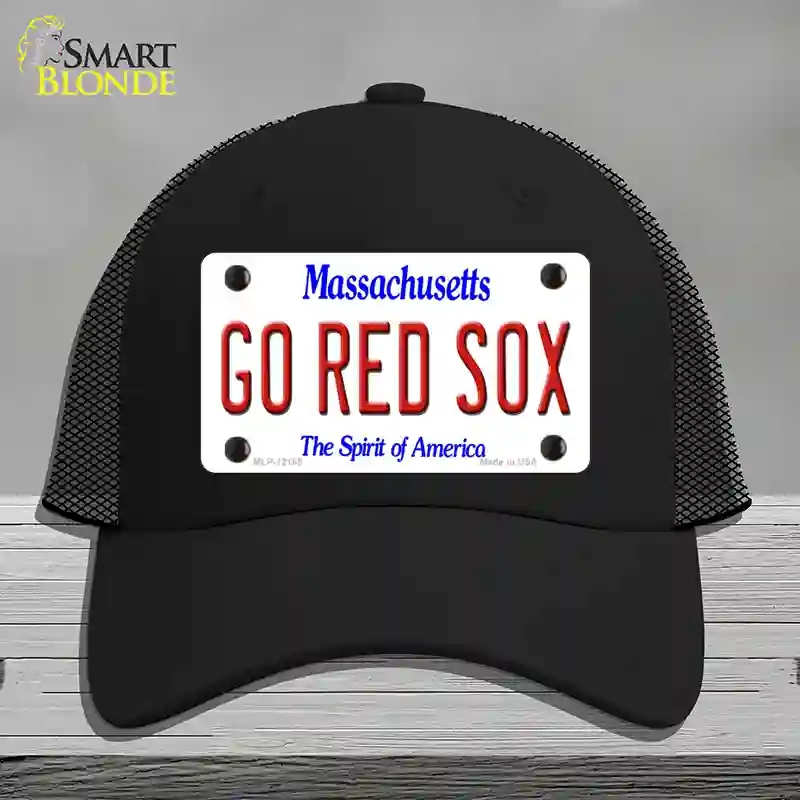 HAT01-MLP-12185 Go Red Sox Massachusetts Novelty License Plate Hat, Mesh - Black