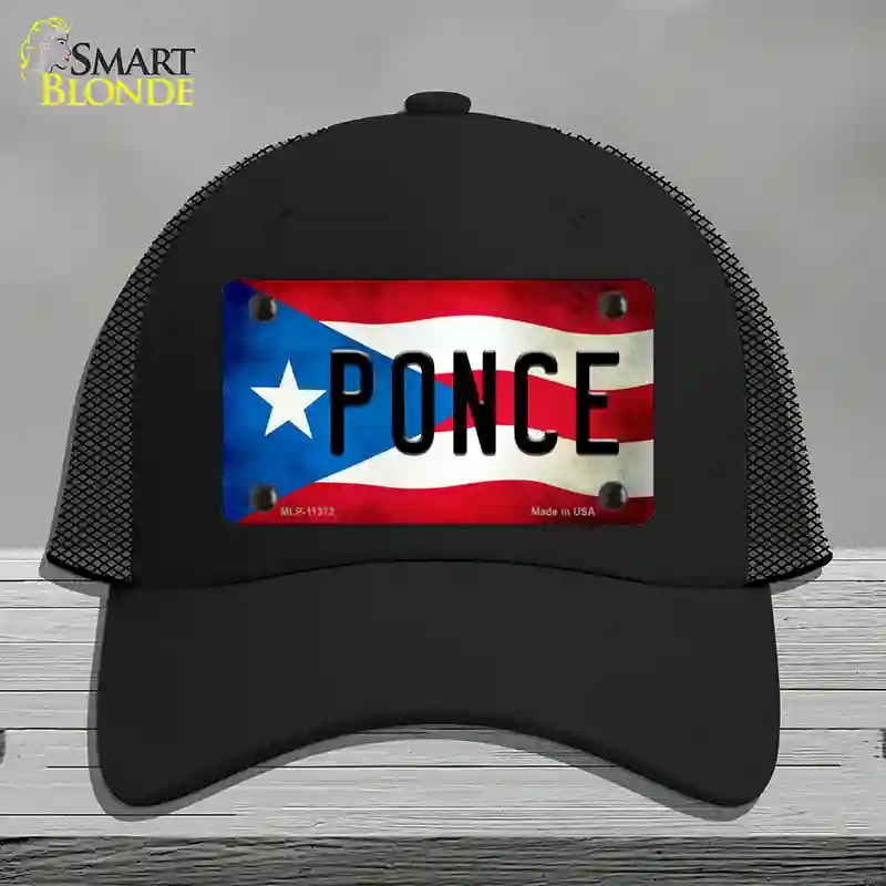 HAT01-MLP-11372 Ponce Puerto Rico Flag Novelty License Plate Hat, Mesh - Black