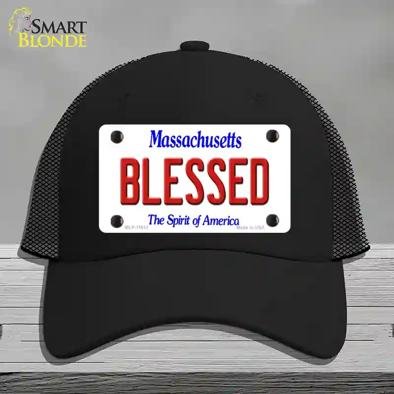 HAT01-MLP-11011 Blessed Massachusetts Novelty License Plate Hat, Mesh - Black
