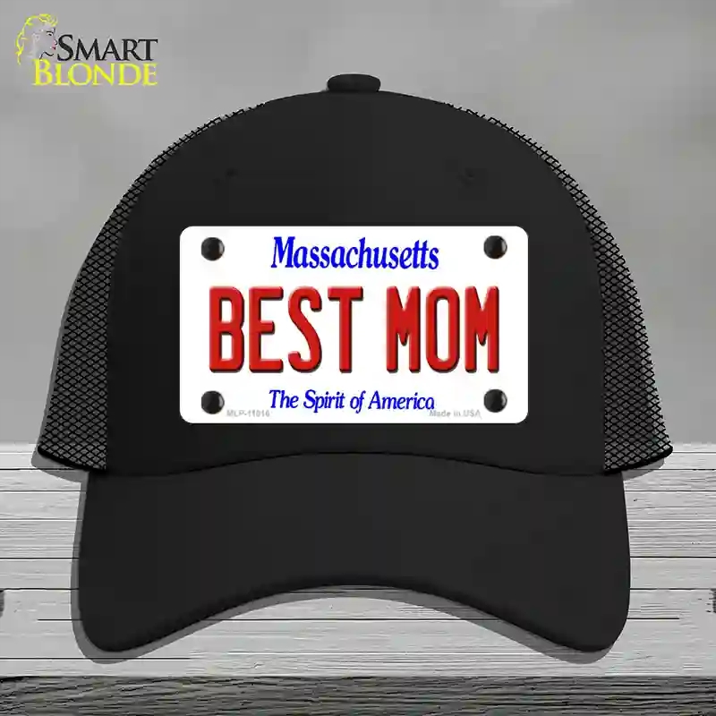 HAT01-MLP-11016 Best Mom Massachusetts Novelty License Plate Hat, Mesh - Black