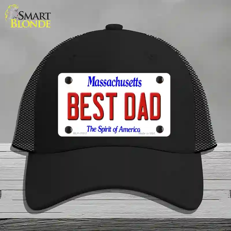 HAT01-MLP-11017 Best Dad Massachusetts Novelty License Plate Hat, Mesh - Black