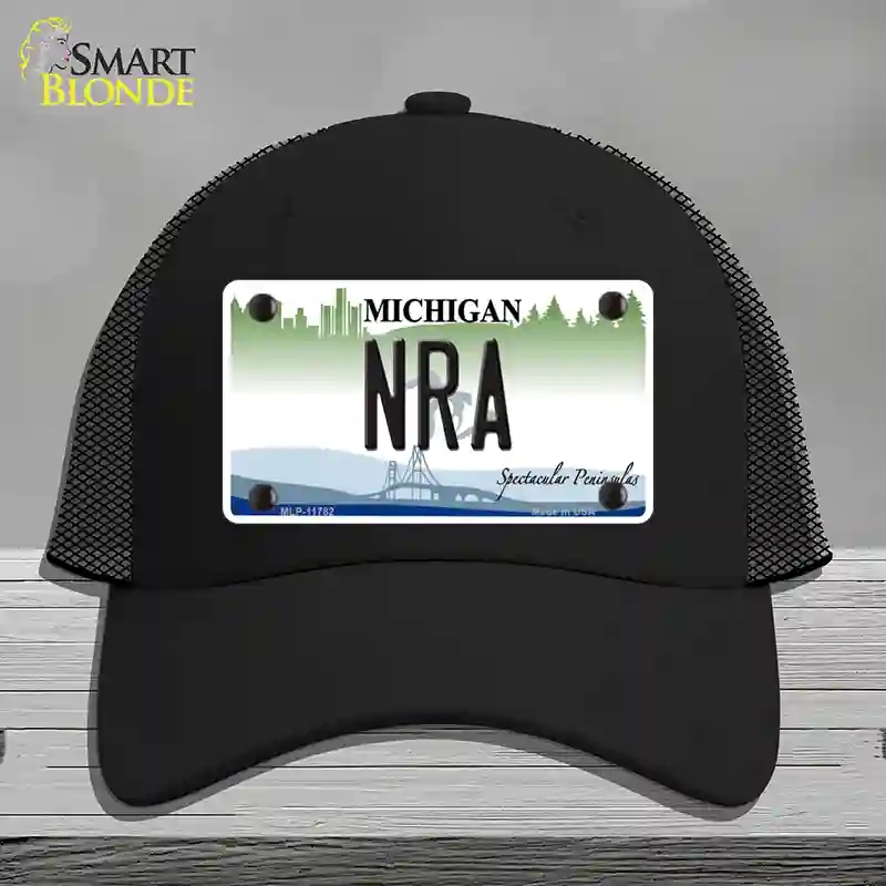 HAT01-MLP-11782 NRA Michigan Novelty License Plate Hat, Mesh - Black