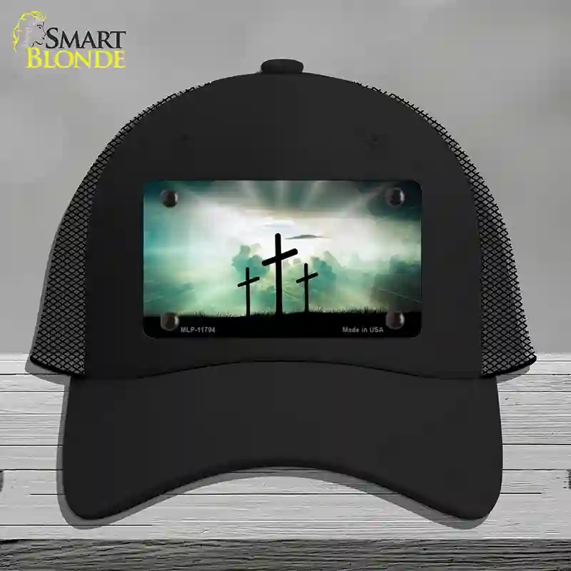 HAT01-MLP-11794 Crosses in the Sun Blue Novelty License Plate Hat, Mesh - Black