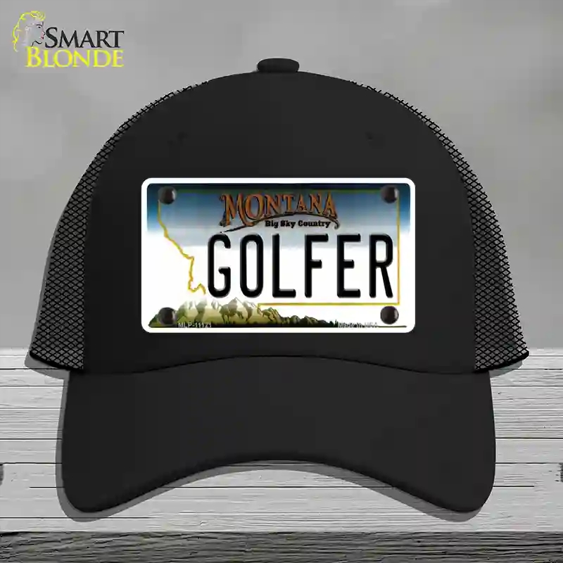HAT01-MLP-11121 Golfer Montana State Novelty License Plate Hat, Mesh - Black
