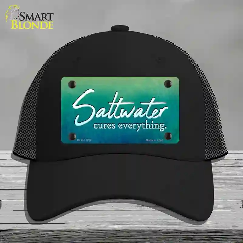 HAT01-MLP-11888 Saltwater Cures Everything Novelty License Plate Hat, Mesh - Black