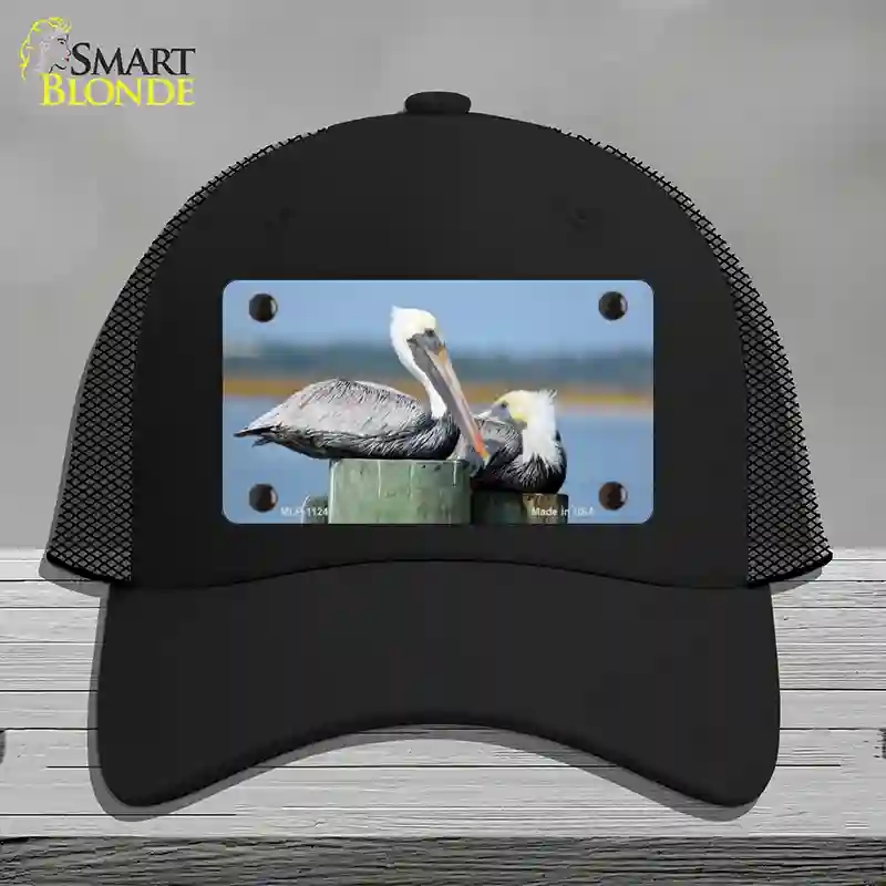 HAT01-MLP-11240 Pelican Two on Pier Novelty License Plate Hat, Mesh - Black