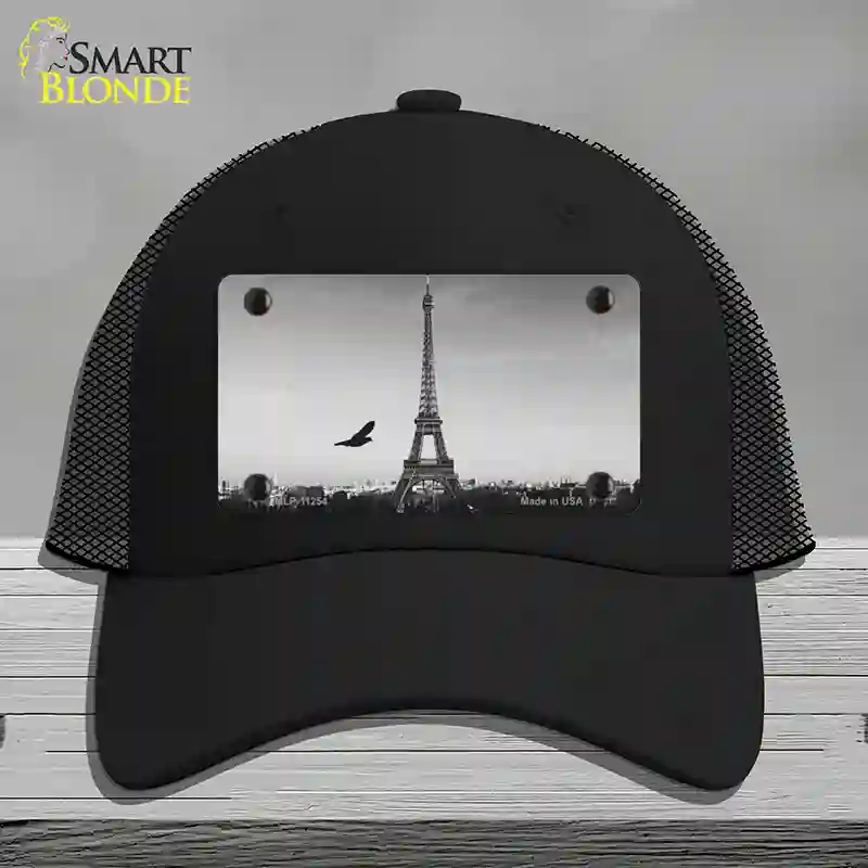 HAT01-MLP-11254 Eiffel Tower Black & White with Bird Novelty License Plate Hat, Mesh - Black