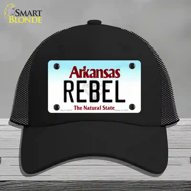 HAT01-MLP-10063 Rebel Arkansas Novelty License Plate Hat, Mesh - Black