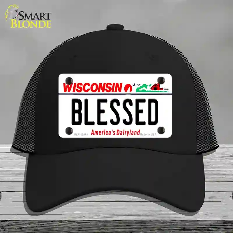 HAT01-MLP-10651 Blessed Wisconsin Novelty License Plate Hat, Mesh - Black