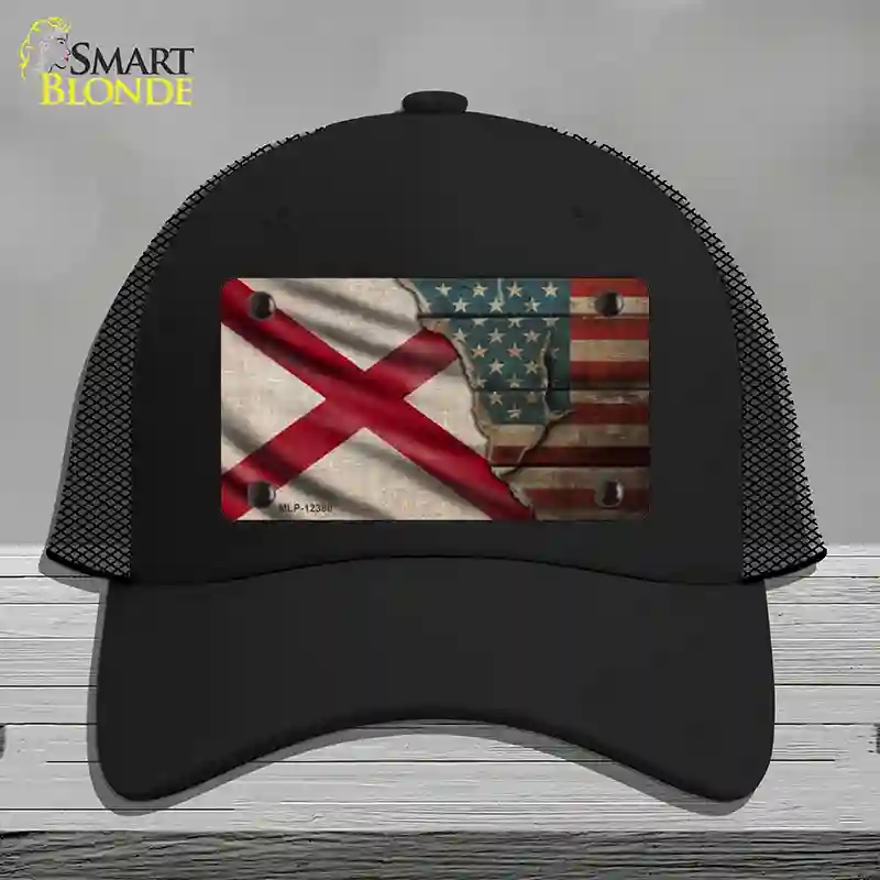 HAT01-MLP-12380 Alabama & American Flag Novelty License Plate Hat, Mesh - Black