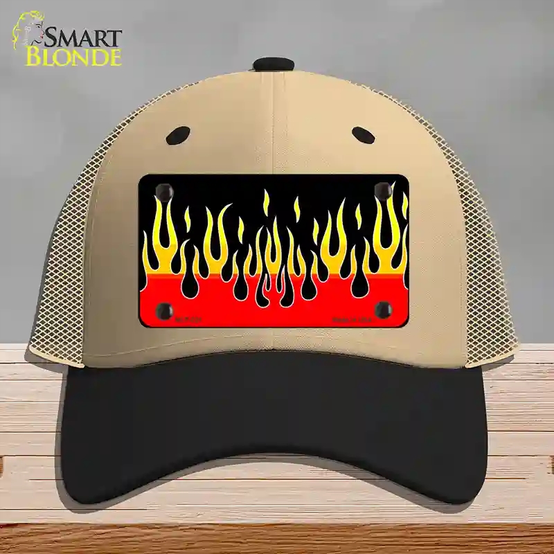 HAT02-MLP-021 Flames Novelty License Plate Hat, Mesh - Khaki & Black