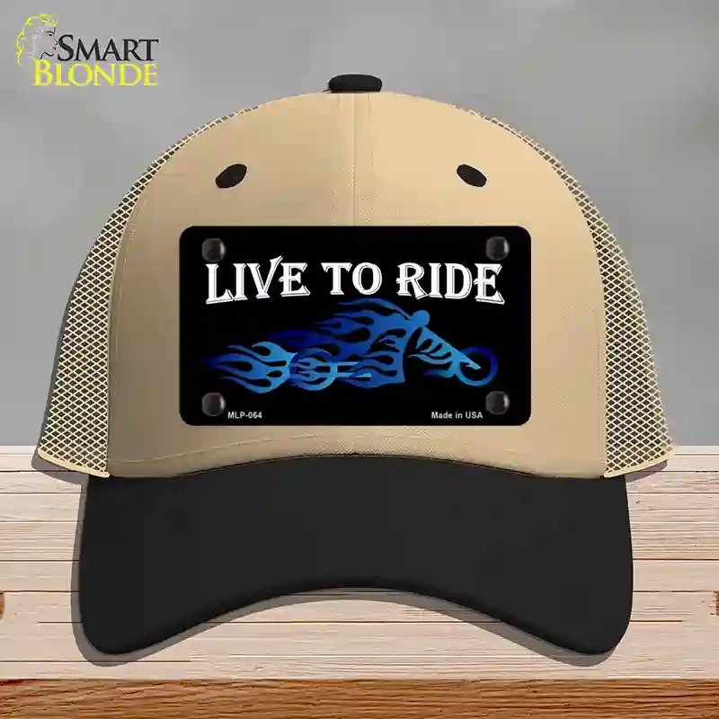 HAT02-MLP-064 Live to Ride Novelty License Plate Hat, Mesh - Khaki & Black