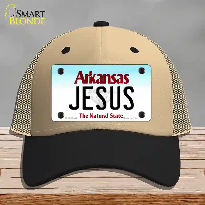 HAT02-MLP-10048 Jesus Arkansas Novelty License Plate Hat, Mesh - Khaki & Black