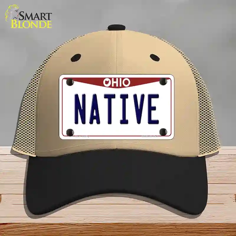 HAT02-MLP-10092 Native Ohio Novelty License Plate Hat, Mesh - Khaki & Black