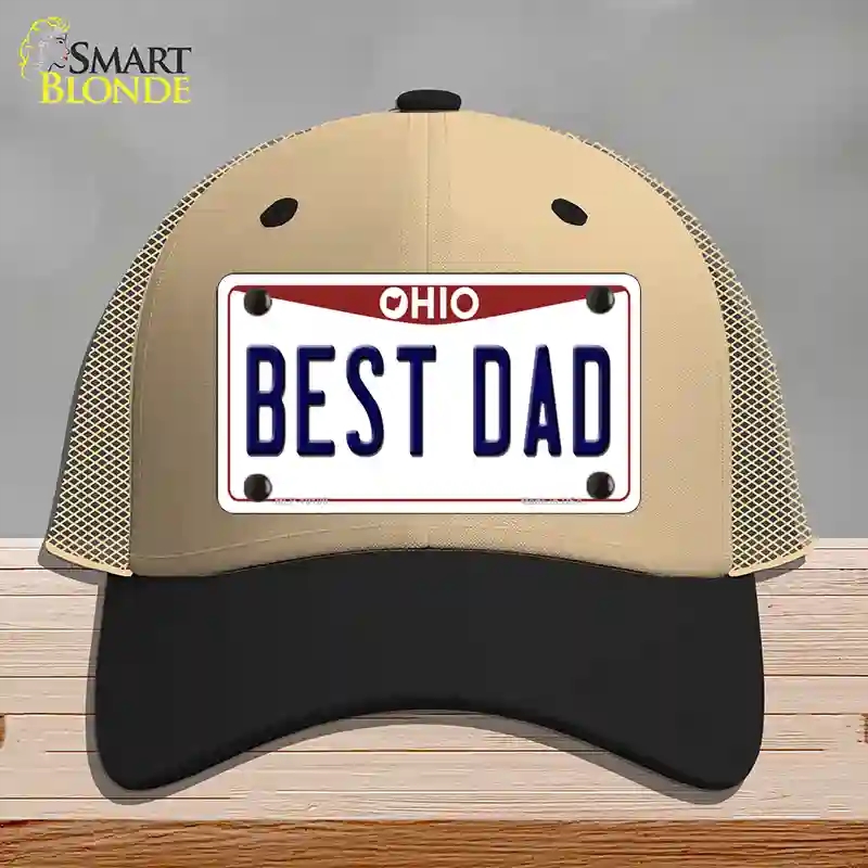 HAT02-MLP-10100 Best Dad Ohio Novelty License Plate Hat, Mesh - Khaki & Black