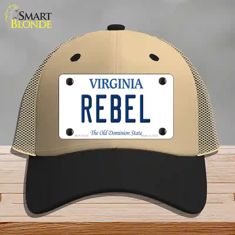 HAT02-MLP-10143 Rebel Virginia Novelty License Plate Hat, Mesh - Khaki & Black