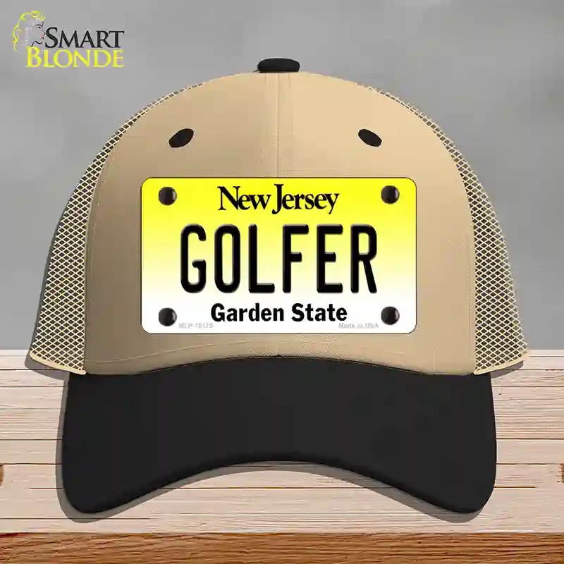 HAT02-MLP-10175 Golfer   Jersey Novelty License Plate Hat, Mesh - Khaki & Black