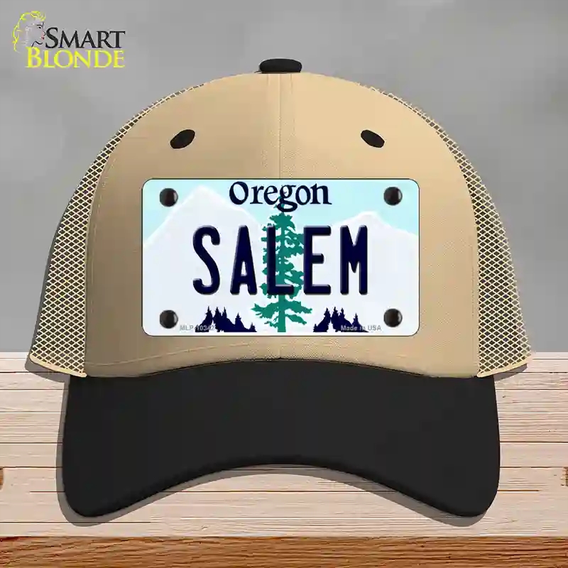 HAT02-MLP-10342 Salem Oregon Novelty License Plate Hat, Mesh - Khaki & Black