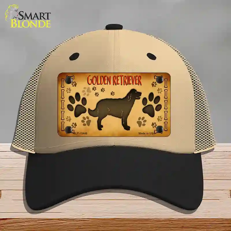 HAT02-MLP-10449 Golden Retriever Novelty License Plate Hat, Mesh - Khaki & Black
