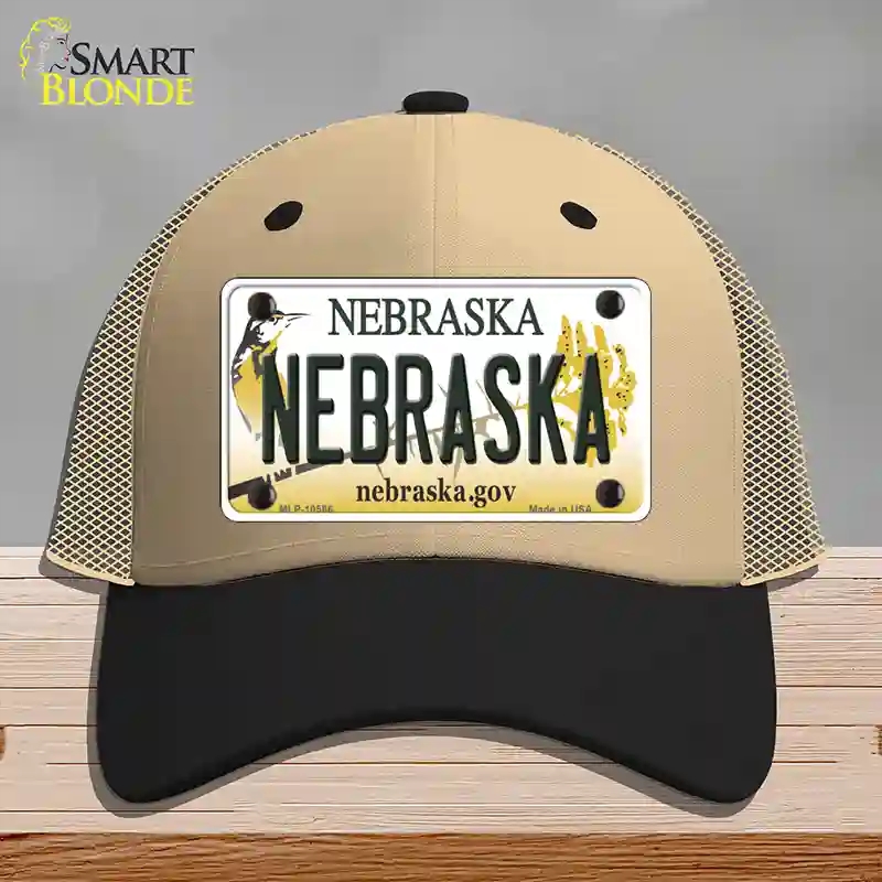 HAT02-MLP-10566 Nebraska Gov Novelty License Plate Hat, Mesh - Khaki & Black