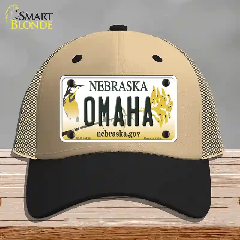 HAT02-MLP-10569 Omaha Nebraska Novelty License Plate Hat, Mesh - Khaki & Black