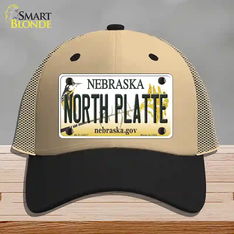 HAT02-MLP-10577 North Platte Nebraska Novelty License Plate Hat, Mesh - Khaki & Black