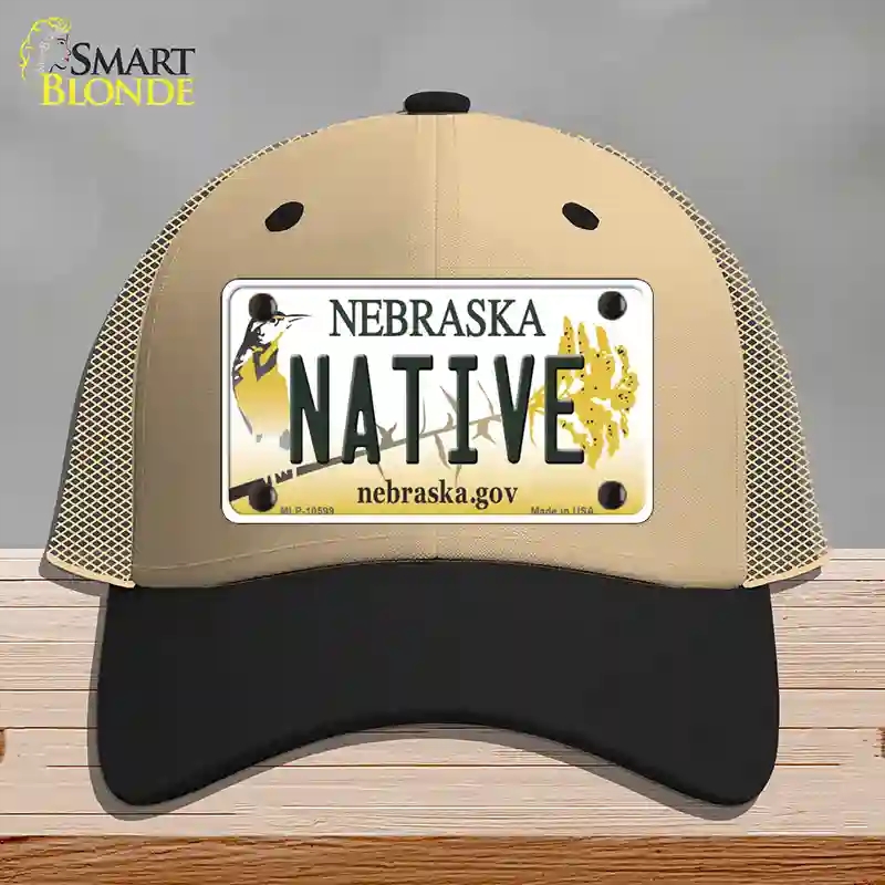 HAT02-MLP-10599 Native Nebraska Novelty License Plate Hat, Mesh - Khaki & Black