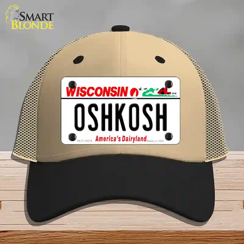 HAT02-MLP-10619 Oshkosh Wisconsin Novelty License Plate Hat, Mesh - Khaki & Black