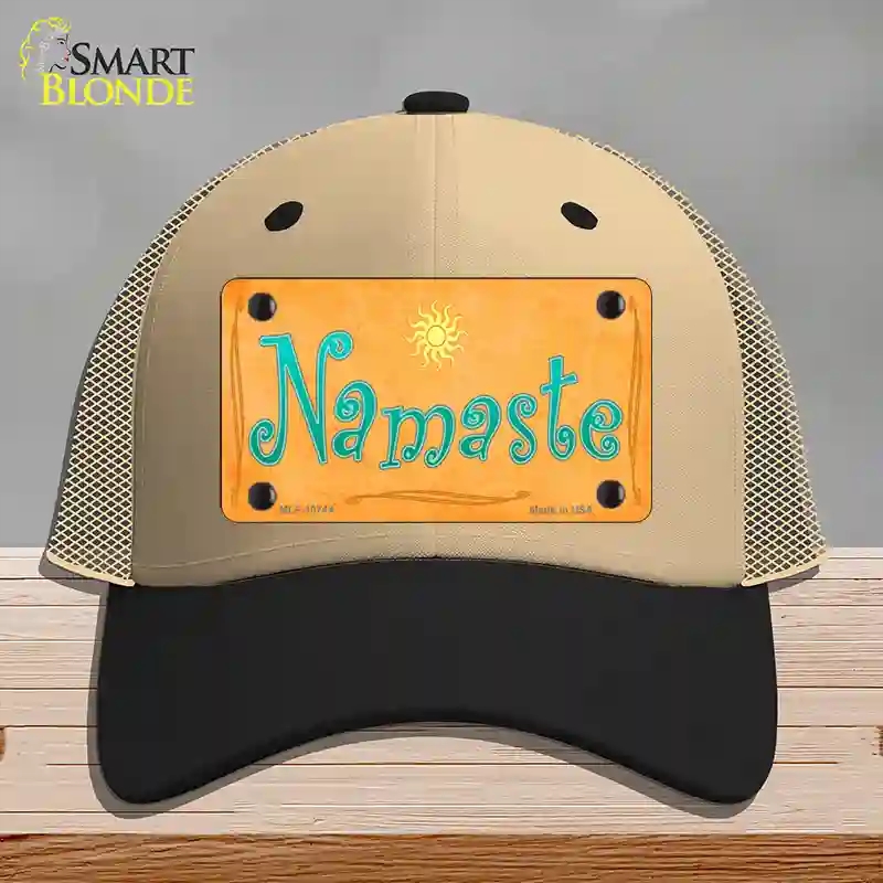 HAT02-MLP-10744 Namaste Novelty License Plate Hat, Mesh - Khaki & Black