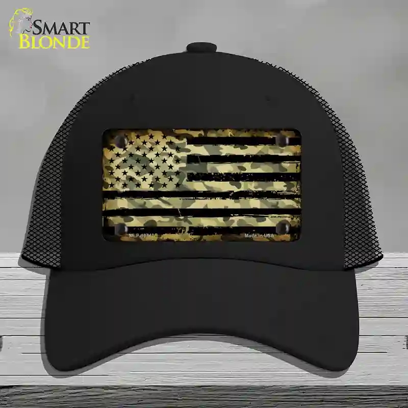 HAT01-MLP-10742 Camo American Flag Novelty License Plate Hat, Mesh - Black