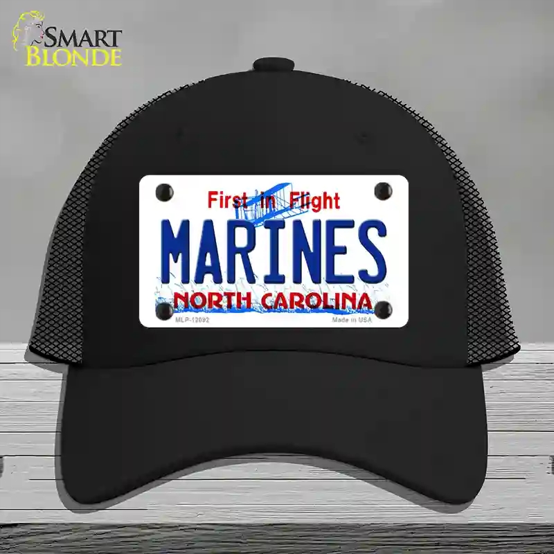 HAT01-MLP-12092 Marines North Carolina State Novelty License Plate Hat, Mesh - Black