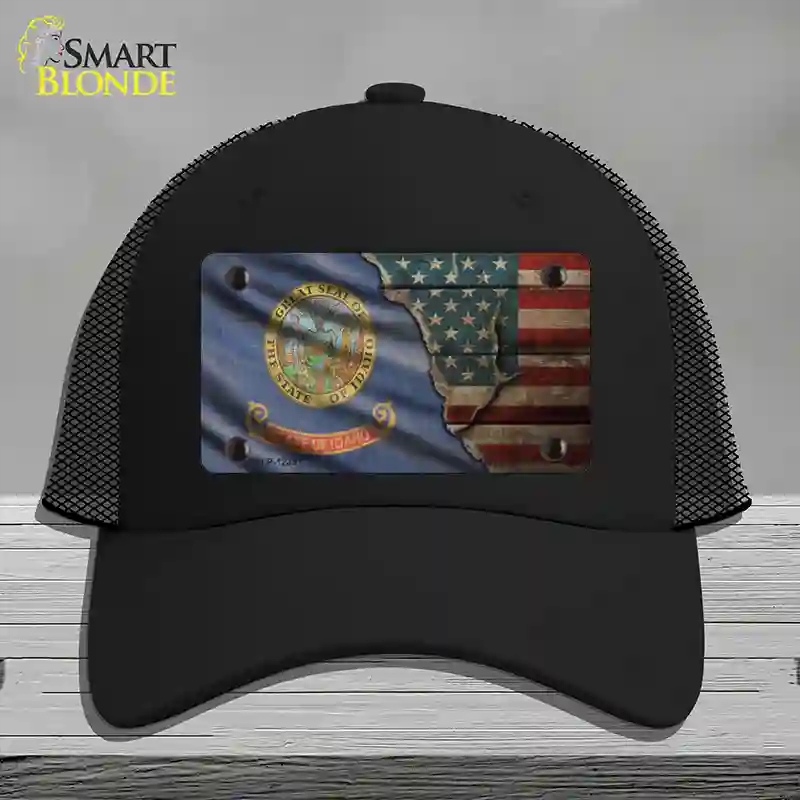 HAT01-MLP-12391 Idaho & American Flag Novelty License Plate Hat, Mesh - Black