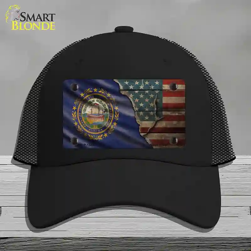 HAT01-MLP-12408   Hampshire & American Flag Novelty License Plate Hat, Mesh - Black