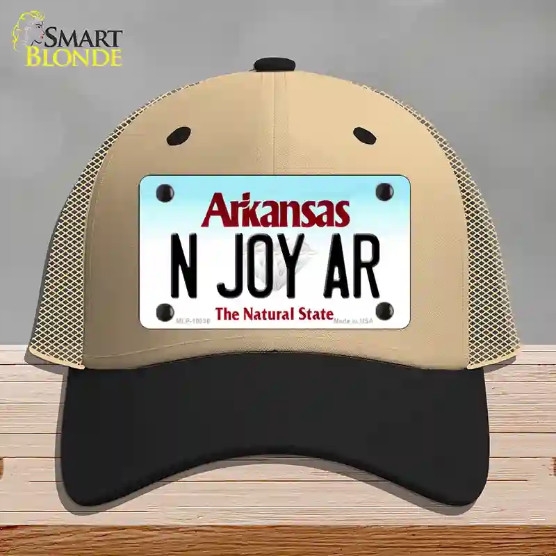 HAT02-MLP-10036 N Joy AR Arkansas Novelty License Plate Hat, Mesh - Khaki & Black