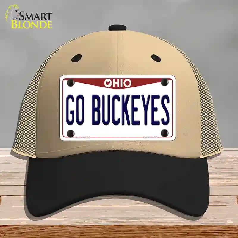 HAT02-MLP-10075 Go Buckeyes Ohio Novelty License Plate Hat, Mesh - Khaki & Black