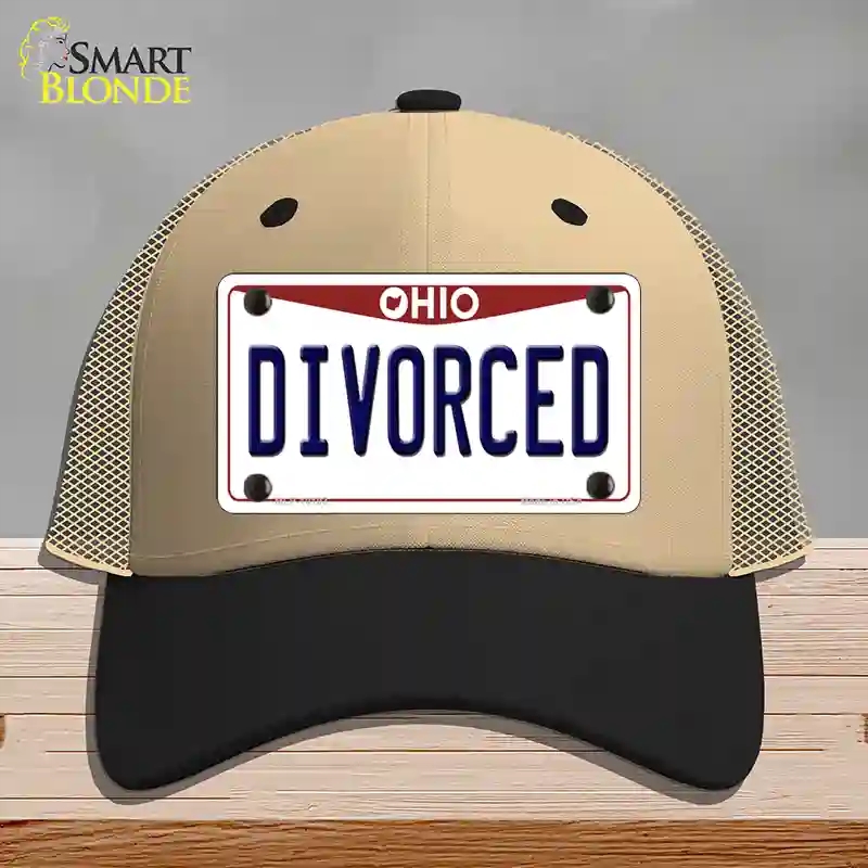 HAT02-MLP-10103 Divorced Ohio Novelty License Plate Hat, Mesh - Khaki & Black