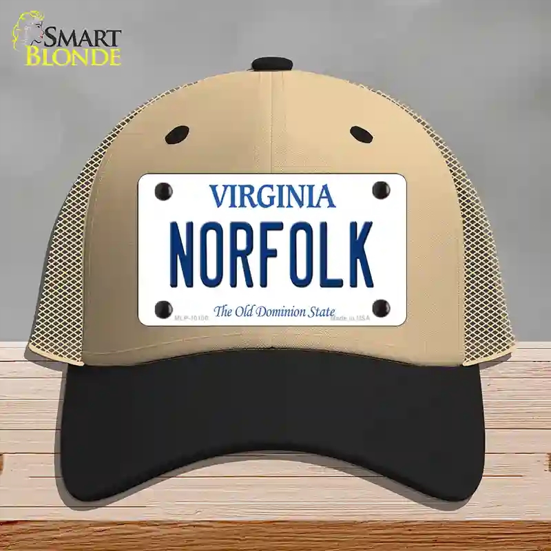 HAT02-MLP-10106 Norfolk Virginia Novelty License Plate Hat, Mesh - Khaki & Black