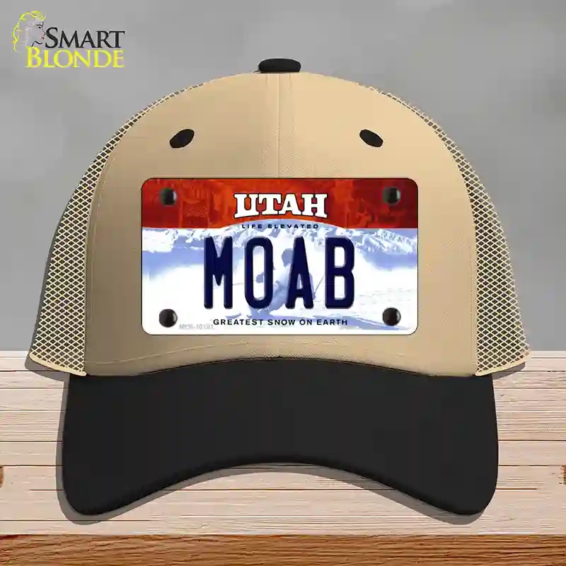 HAT02-MLP-10191 Moab Utah Novelty License Plate Hat, Mesh - Khaki & Black