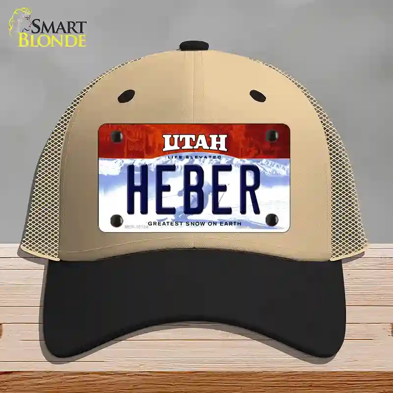 HAT02-MLP-10194 Heber Utah Novelty License Plate Hat, Mesh - Khaki & Black