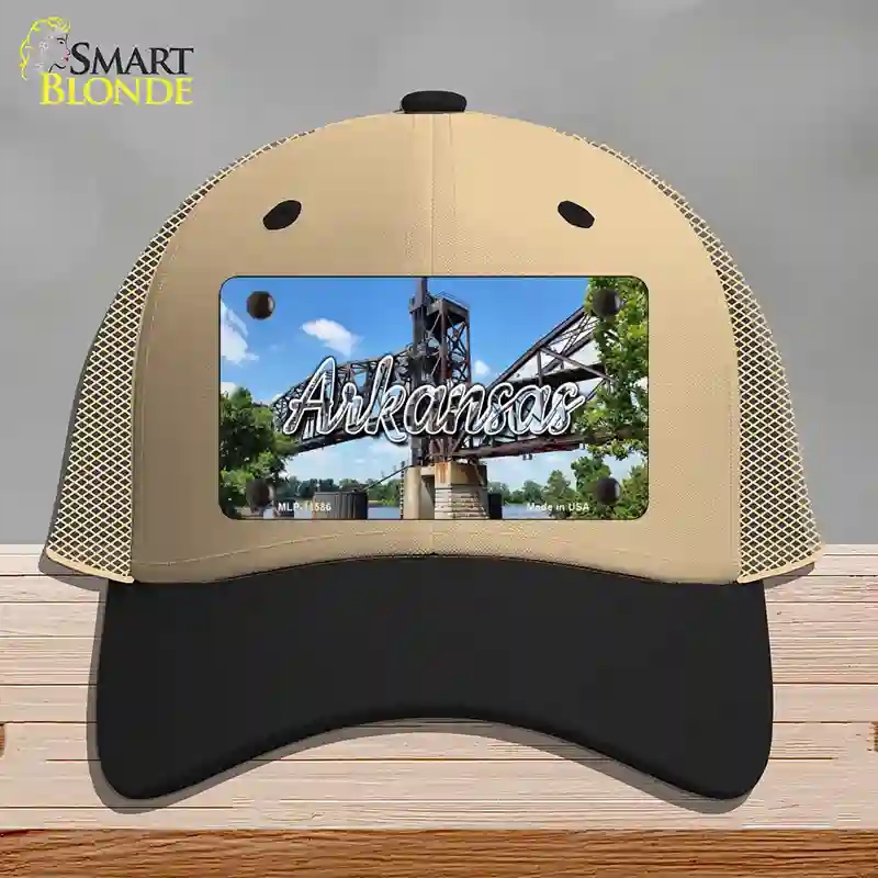 HAT02-MLP-11586 Arkansas Rusty Bridge State Novelty License Plate Hat, Mesh - Khaki & Black